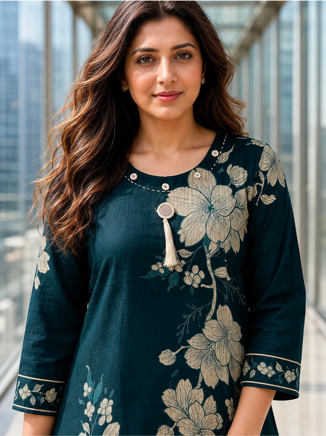 Berrylicious Women Chanderi Printed & Mirror Embellished Kurta with palazzo