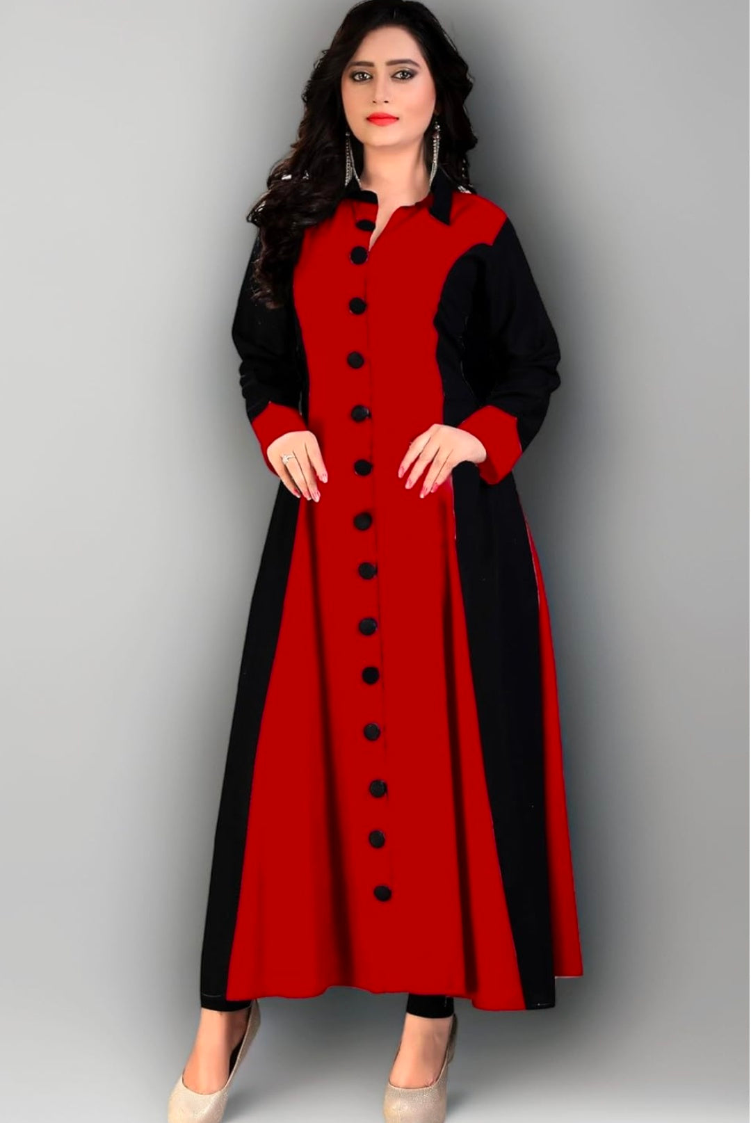 Madhuram Womens Rayon Regular A Line Kurti with Fully Stitched Plain Long Kurta