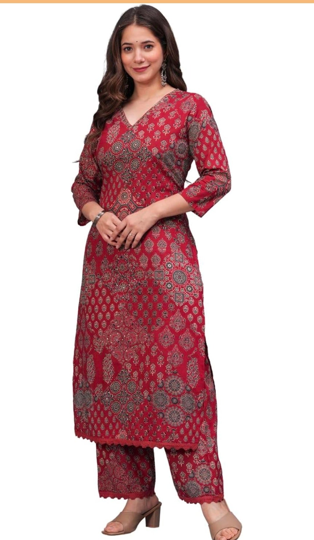 Women's Pure Cotton Printed Straight Kurta Set with Palazzo Pants