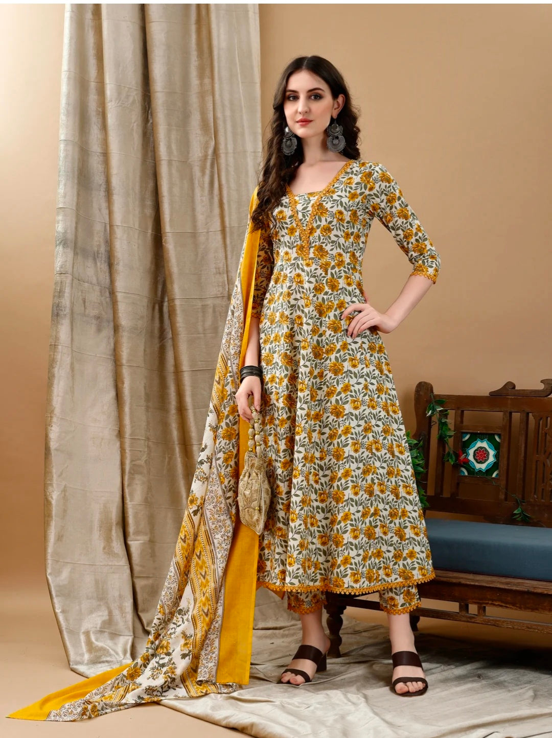 Floral Printed Anarkali Kurta with pant & dupatta luxury premium