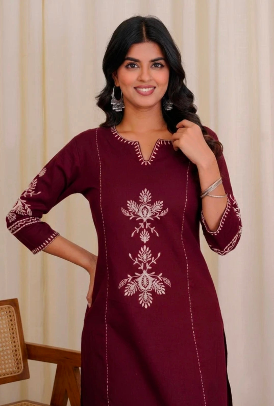 Women's White Khadi Cotton A-Line Kurti Palazzo set