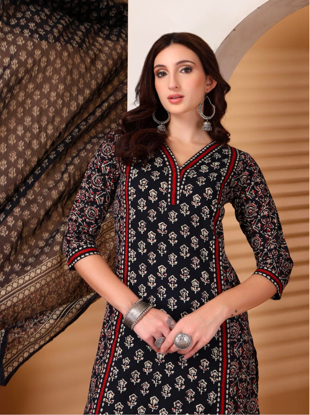 Rytras Women Woman's Pure Cotton Straight Kurta Sets with Pant & Dupatta|Kurti Set for Woman|Suit Set for Women Cotton