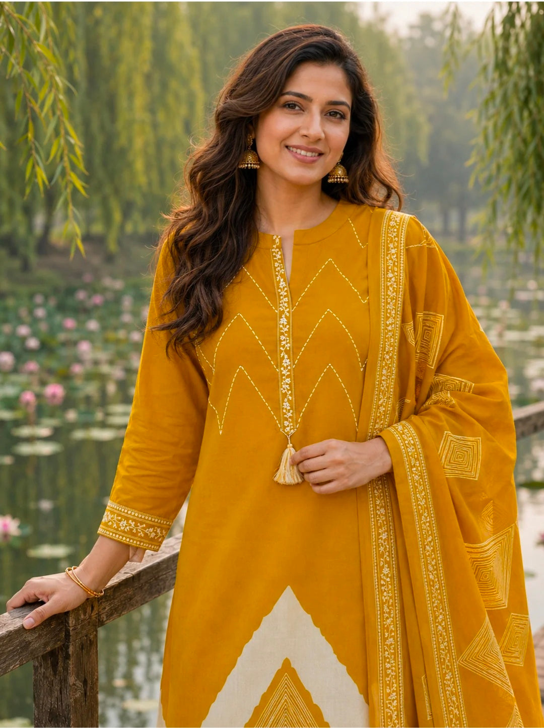 Berrylicious Women Pure Cotton  Printed & Hand Embroidered Kurta with palazzo & Dupatta
