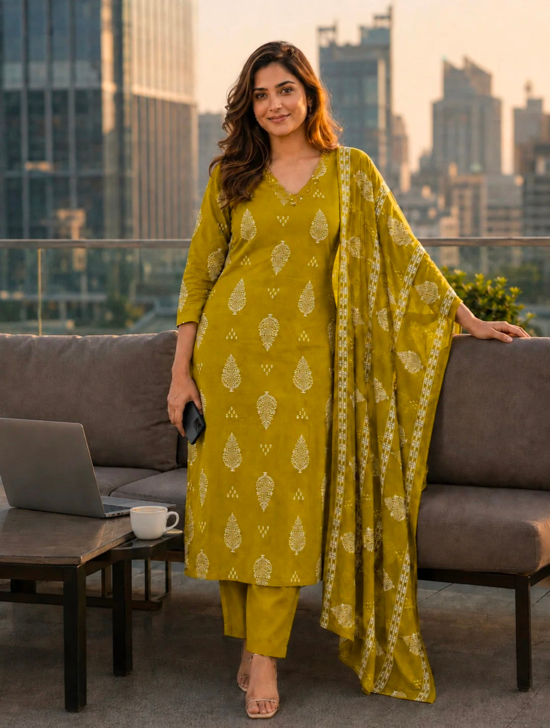 Berrylicious Women Ethnic Motifs Printed & hand Embroidered Kurta with pant & Dupatta