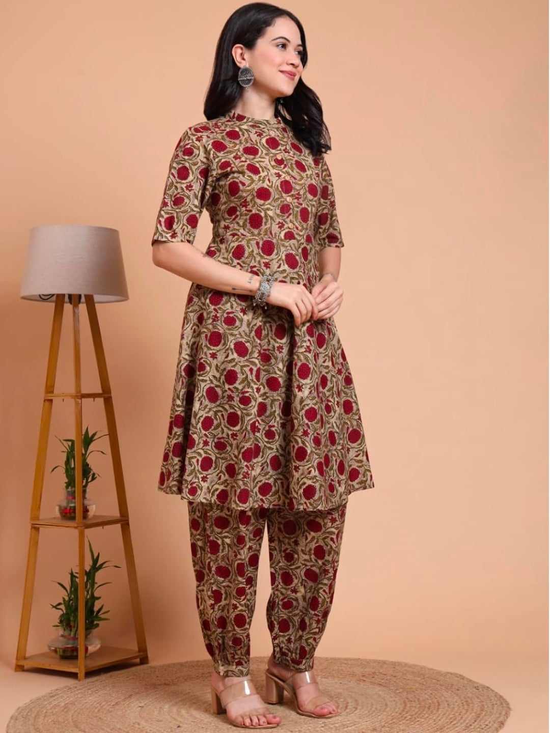 Women’s Cambric Cotton Floral Print Short Kurta Pant With Dupatta Set