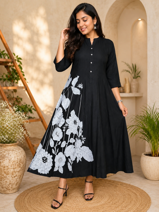 Women's Black Rayon Kurta