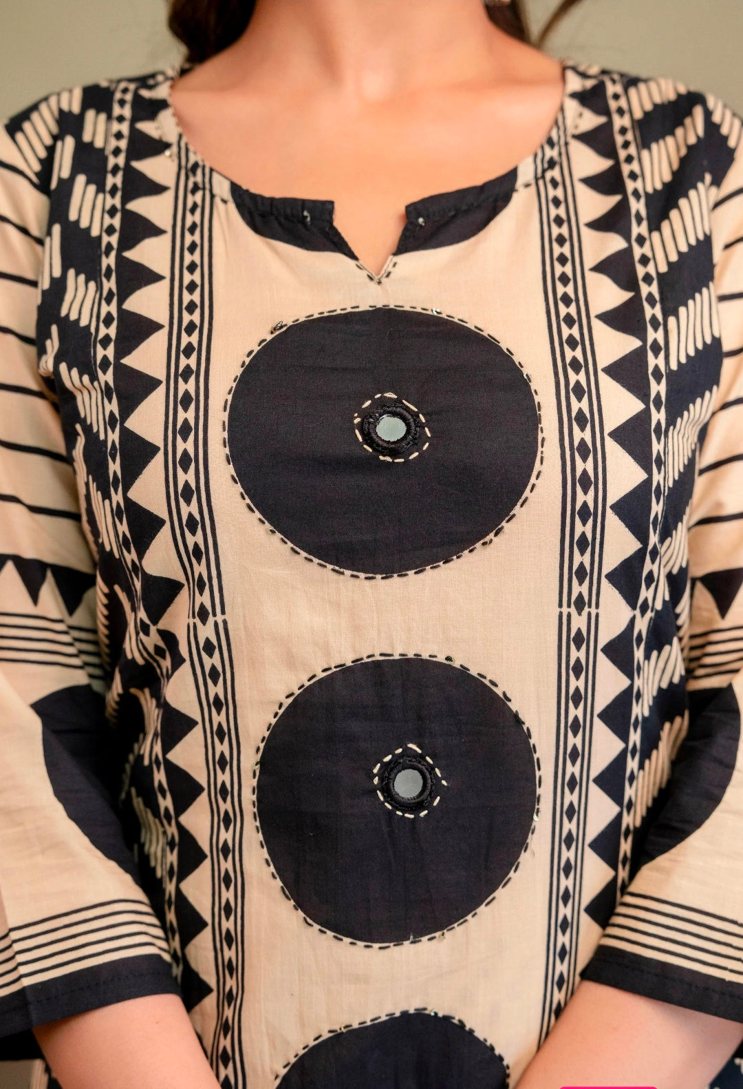 Berrylicious Women Cotton Geometric Printed Straight Kurta Set with Mirror Embroidery & Dupatta