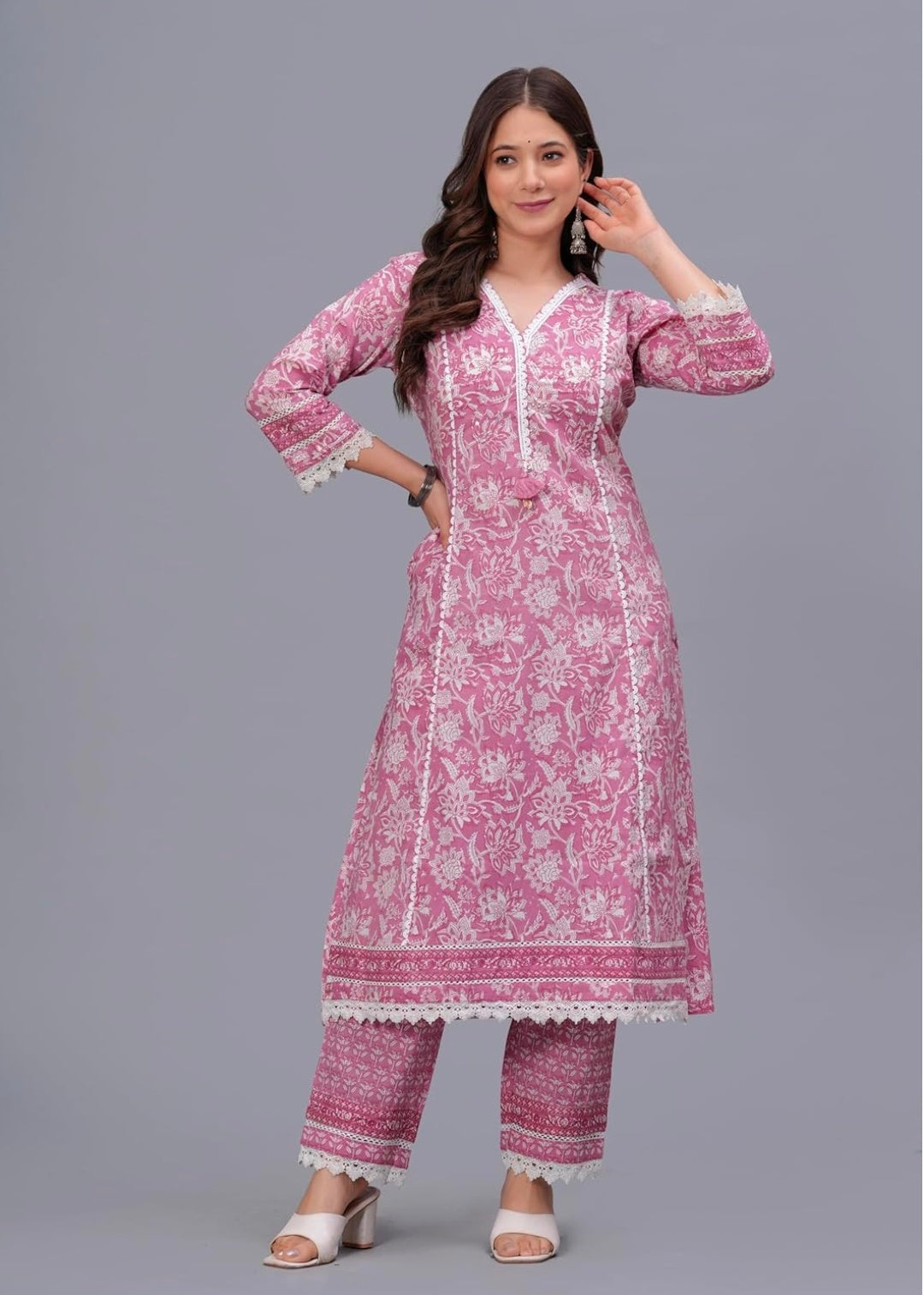 Amayra Women's Pure Cotton Printed Straight Kurta Set with Palazzo Pants & Dupatta- Ethnic Wear