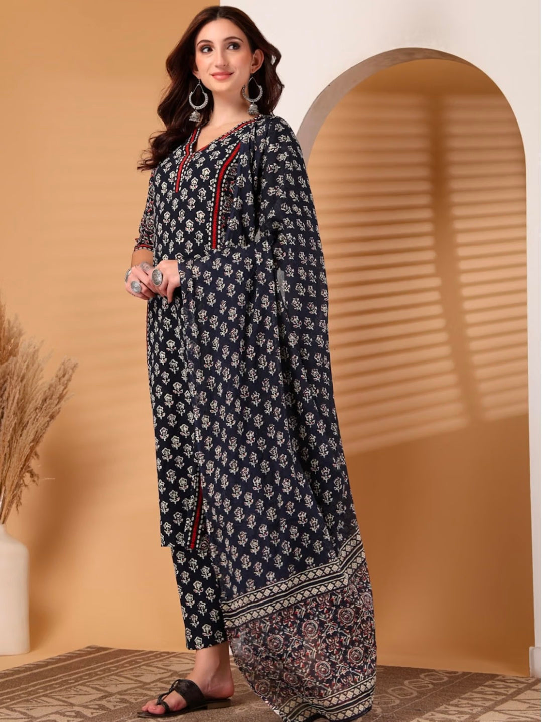 Rytras Women Woman's Pure Cotton Straight Kurta Sets with Pant & Dupatta|Kurti Set for Woman|Suit Set for Women Cotton