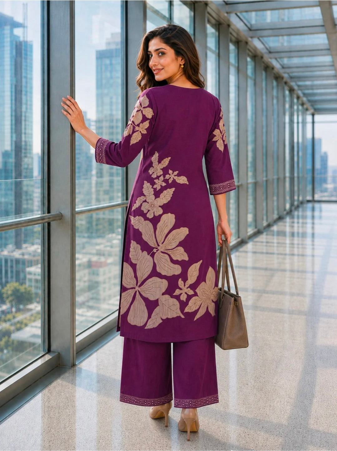 Berrylicious Women Chanderi Printed & Mirror Embellished Kurta with palazzo