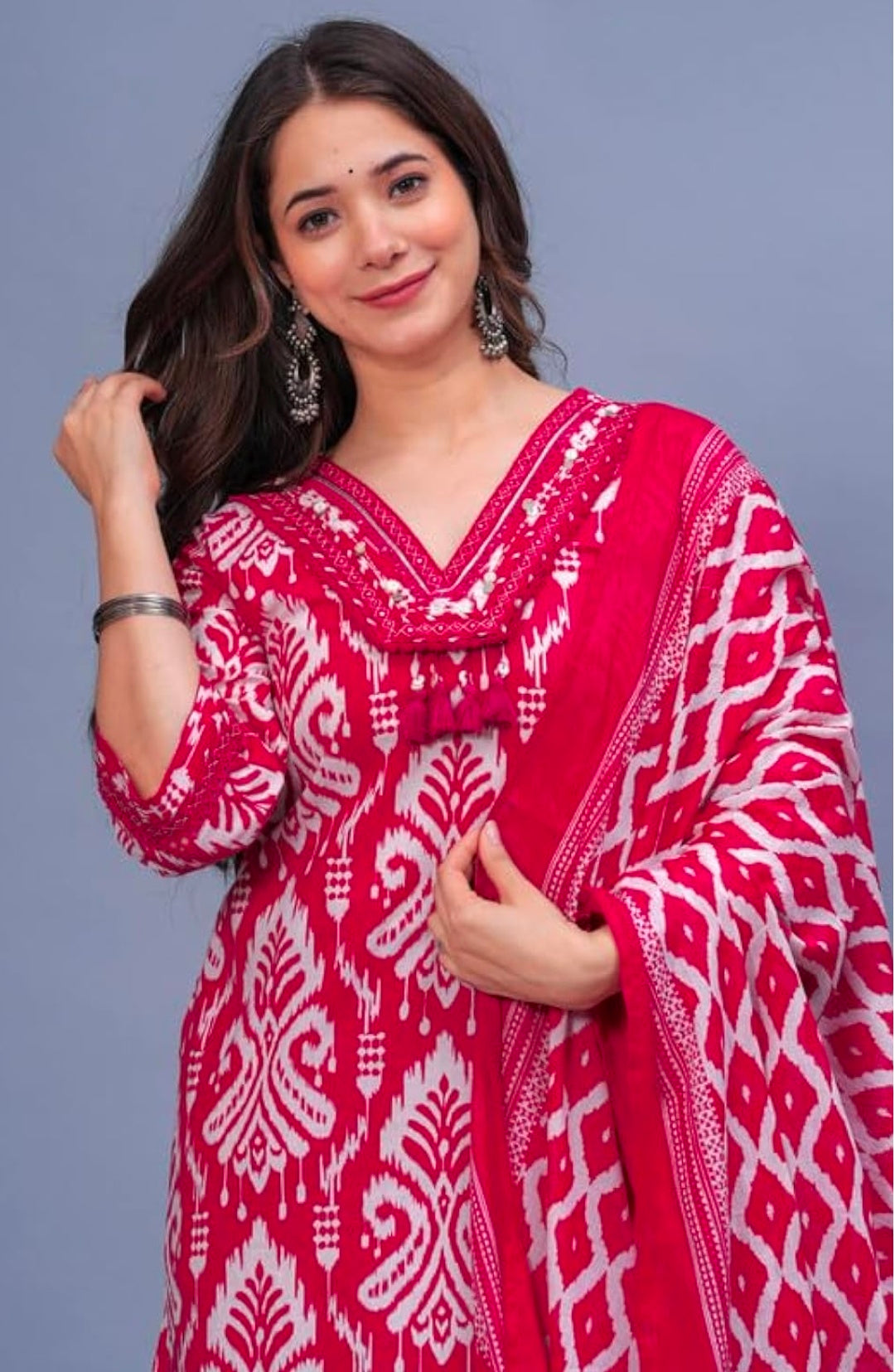 Women Pure Cotton Printed Straight Kurta Set with Palazzo pants & dupatta|Ethnic wear|Kurti Suit Set for Women