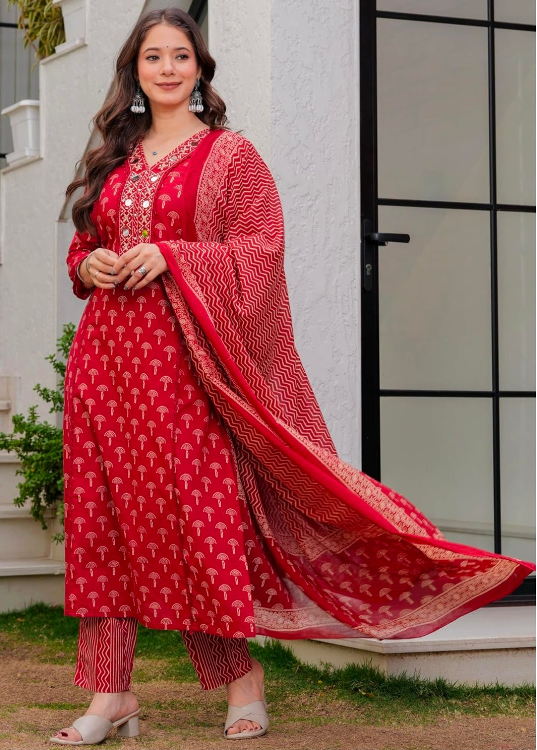 Amayra Woman's Pure Cotton Embroidered Straight Kurta Sets with Pant & Dupatta|Kurti Set for Woman|Suit Set for Women Cotton