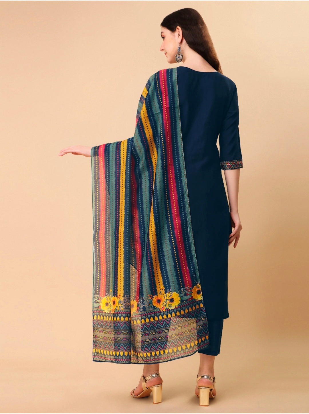 Teal Blue Embroidered Kurta Pant & Dupatta set