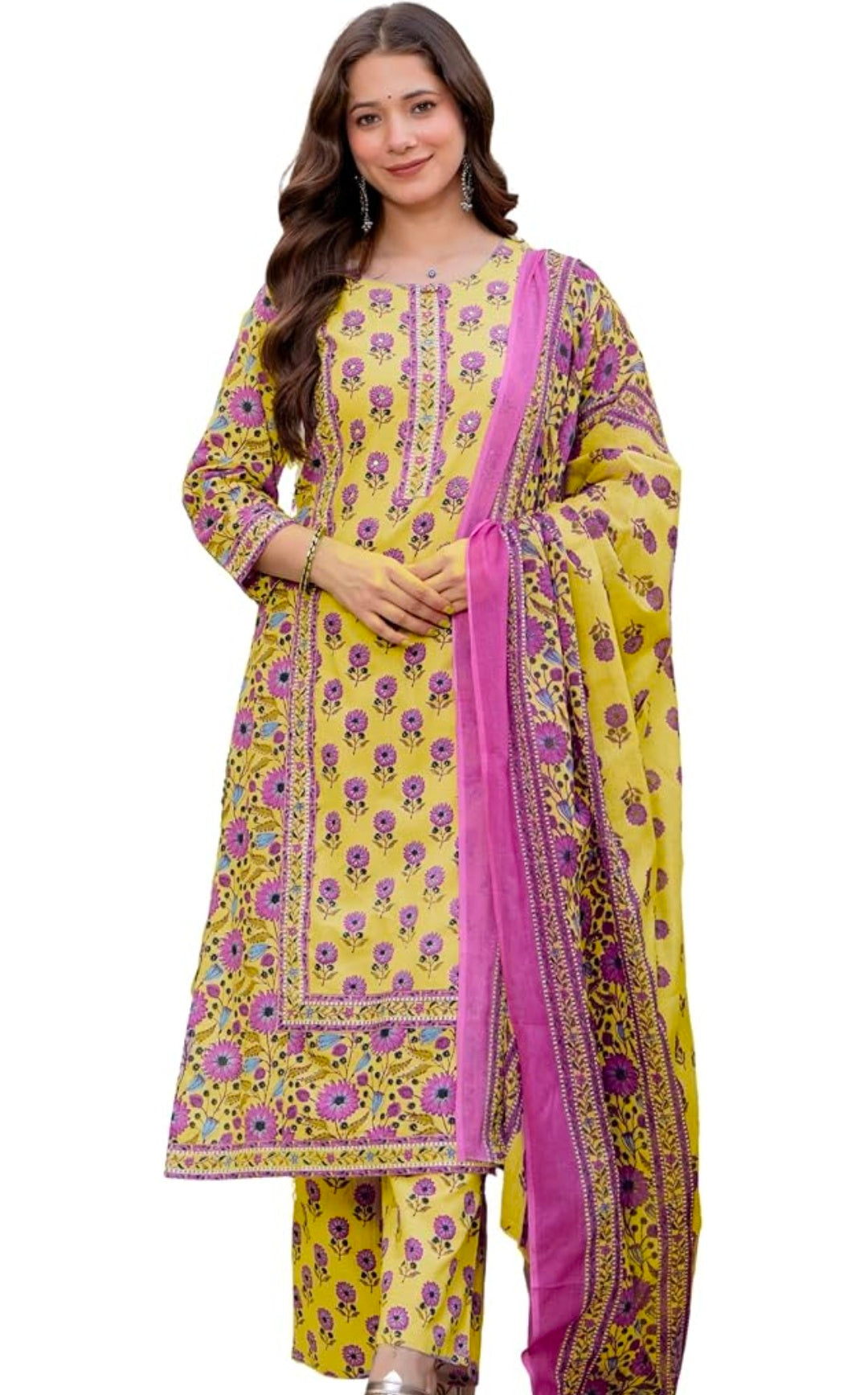 Amayra Women's Pure Cotton Straight Kurta Set with Palazzo Pants & Dupatta|Kurta Set for Women