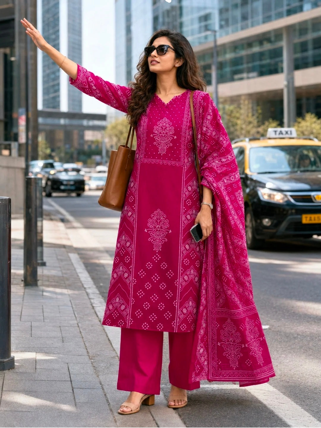 Berrylicious Women Bandhani Printed Kurta with pant & Dupatta
