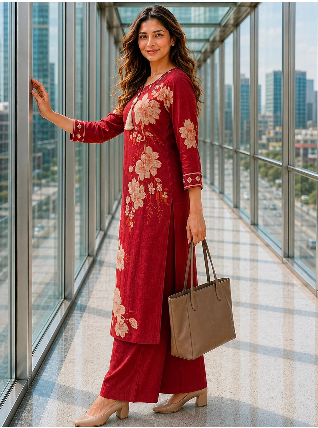Berrylicious Women Chanderi Printed & Mirror Embellished Kurta with palazzo