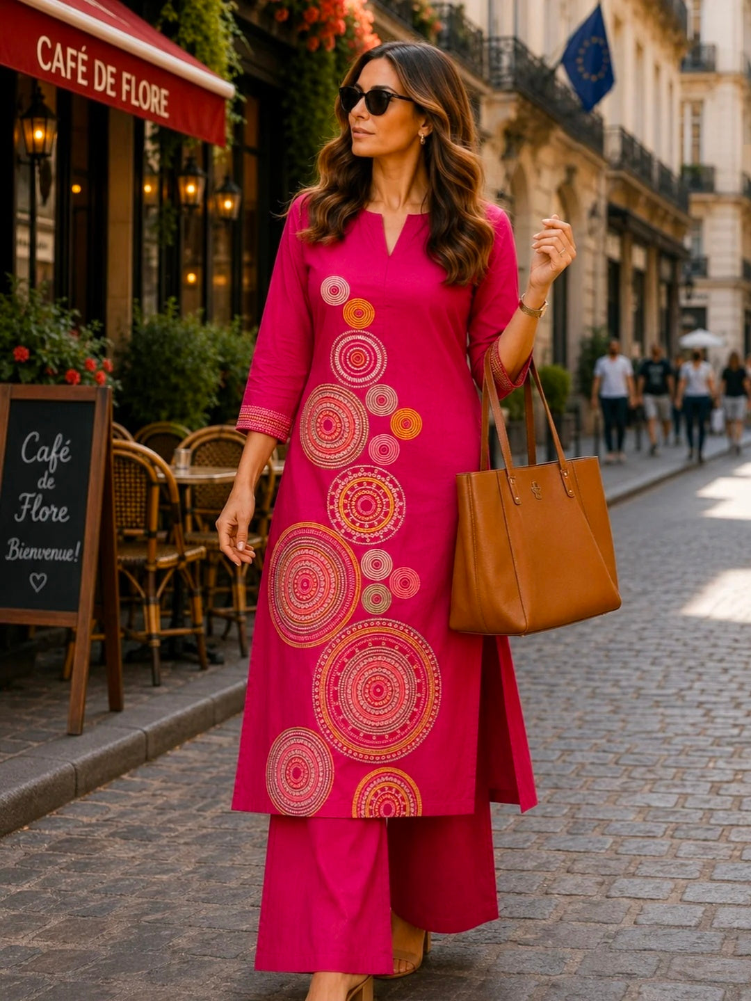 Berrylicious Women Pink Cotton Embroidered Kurta with Pallazo