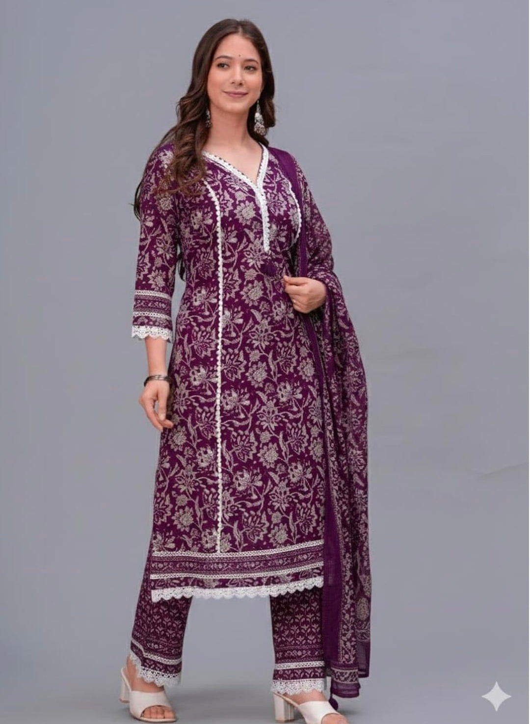 Amayra Women's Pure Cotton Printed Straight Kurta Set with Palazzo Pants & Dupatta- Ethnic Wear