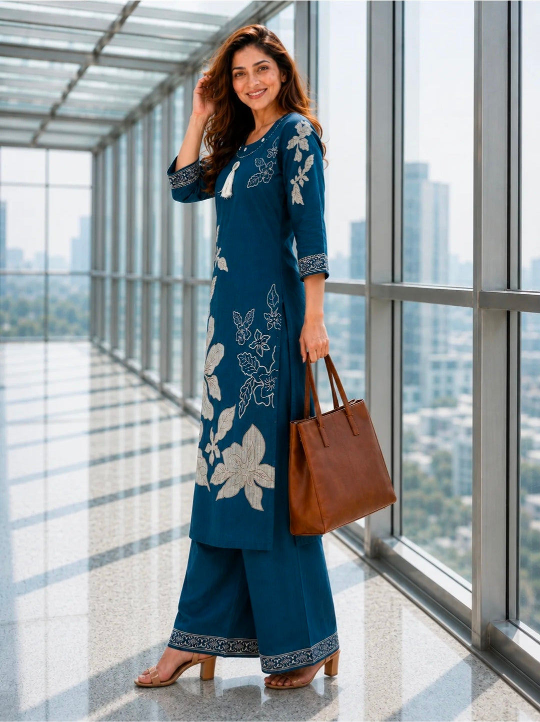 Berrylicious Women Chanderi Printed & Mirror Embellished Kurta with palazzo
