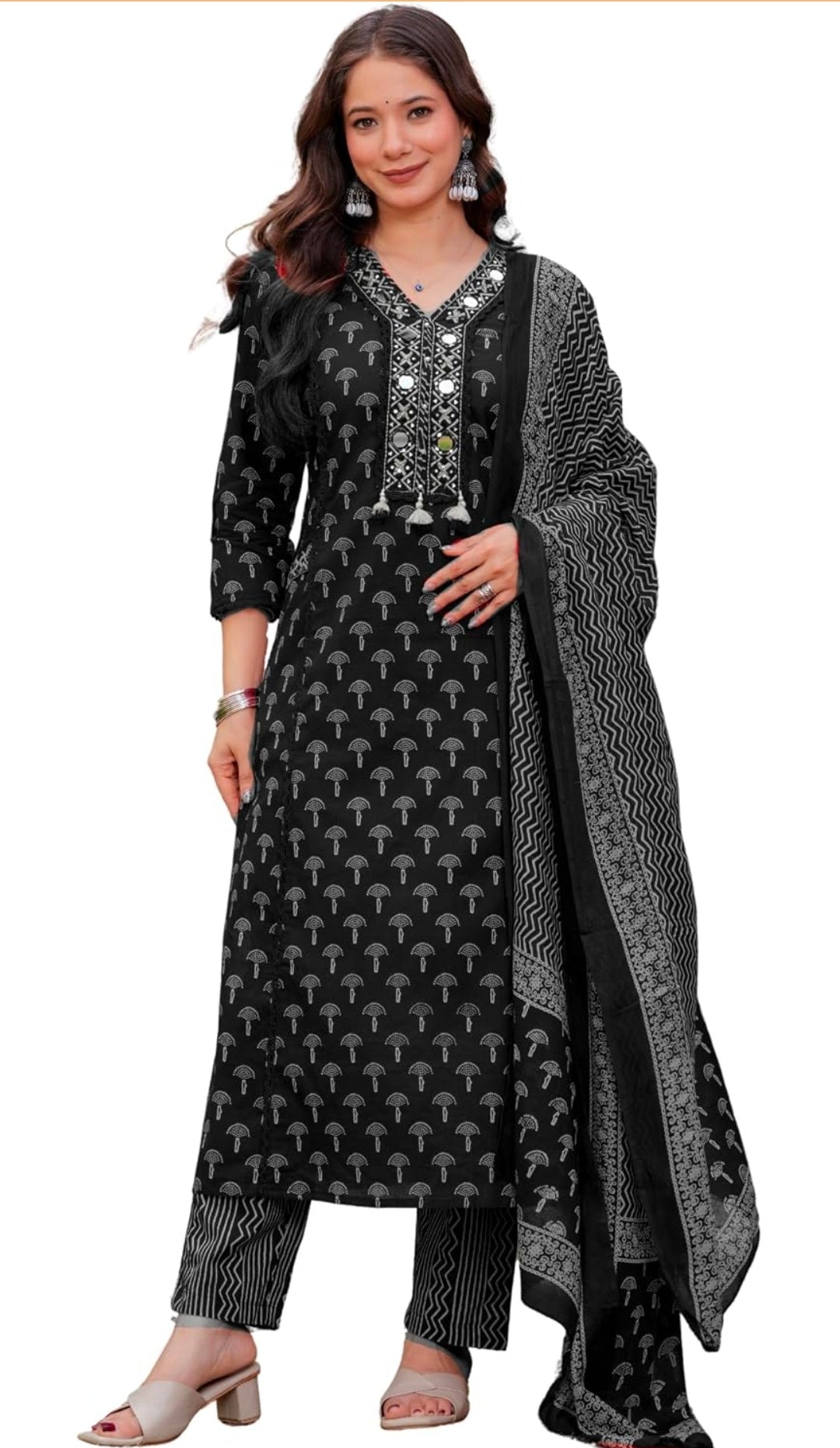 Amayra Woman's Pure Cotton Embroidered Straight Kurta Sets with Pant & Dupatta|Kurti Set for Woman|Suit Set for Women Cotton