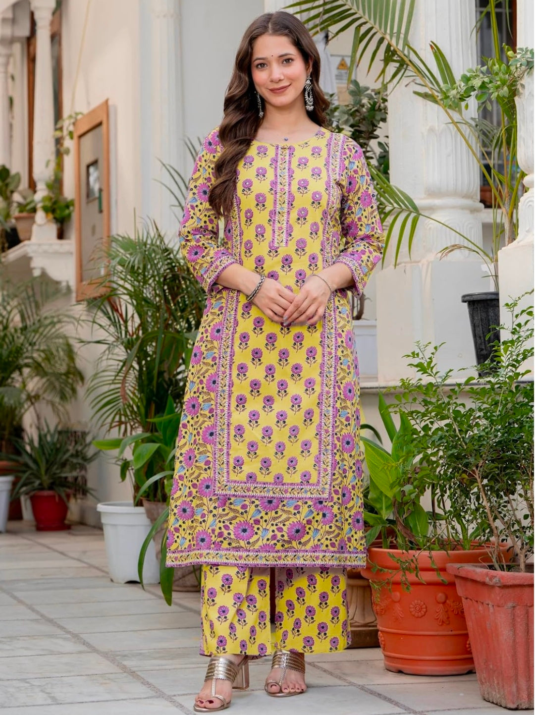 Amayra Women's Pure Cotton Straight Kurta Set with Palazzo Pants & Dupatta|Kurta Set for Women