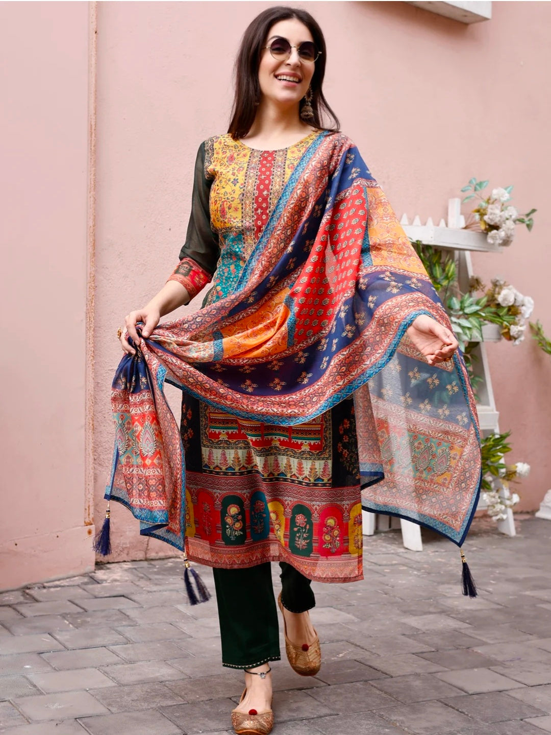 Printed Chanderi Kurta with pant & dupatta