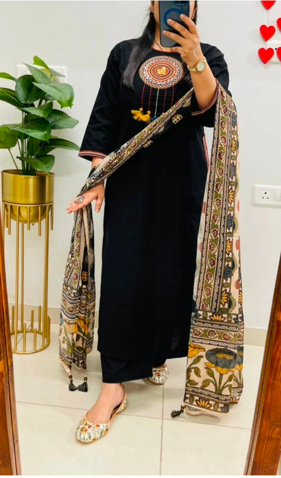 Women's Pure Cotton Straight Kurta Pant Dupatta Set | Ajrakh Embroidered Style