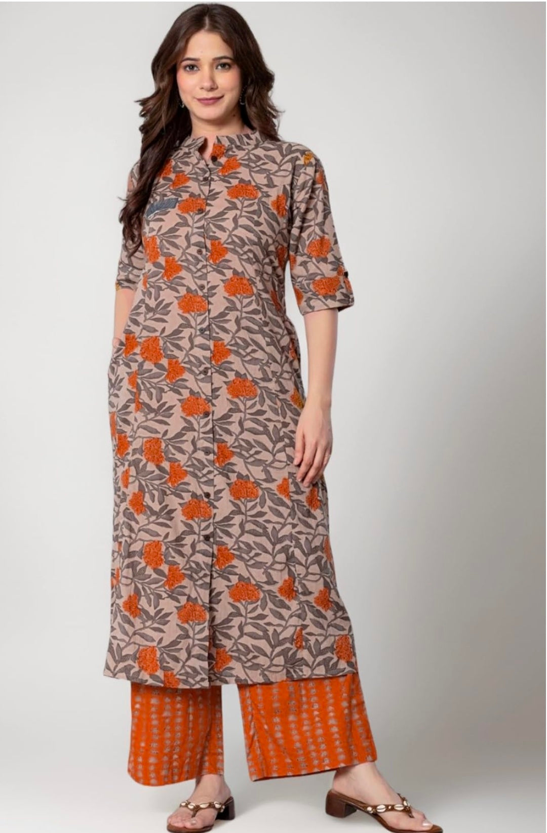 Women Cotton Printed A-Line Kurta and Palazzo Pant Set
