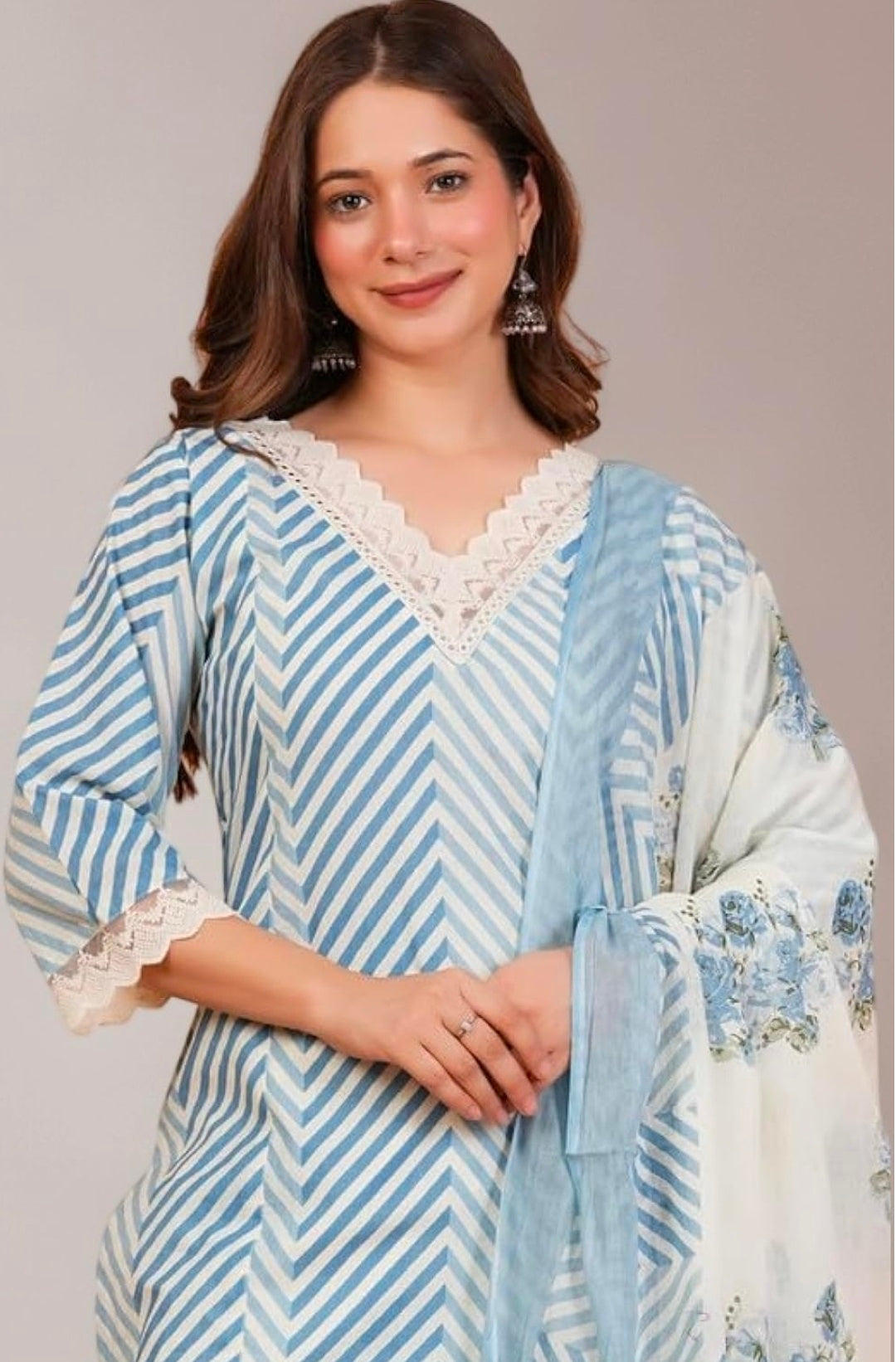 Rytras Women Pure Cotton Printed Straight Kurta Set with Palazzo pants & dupatta|Ethnic wear|Kurti Suit Set for Women