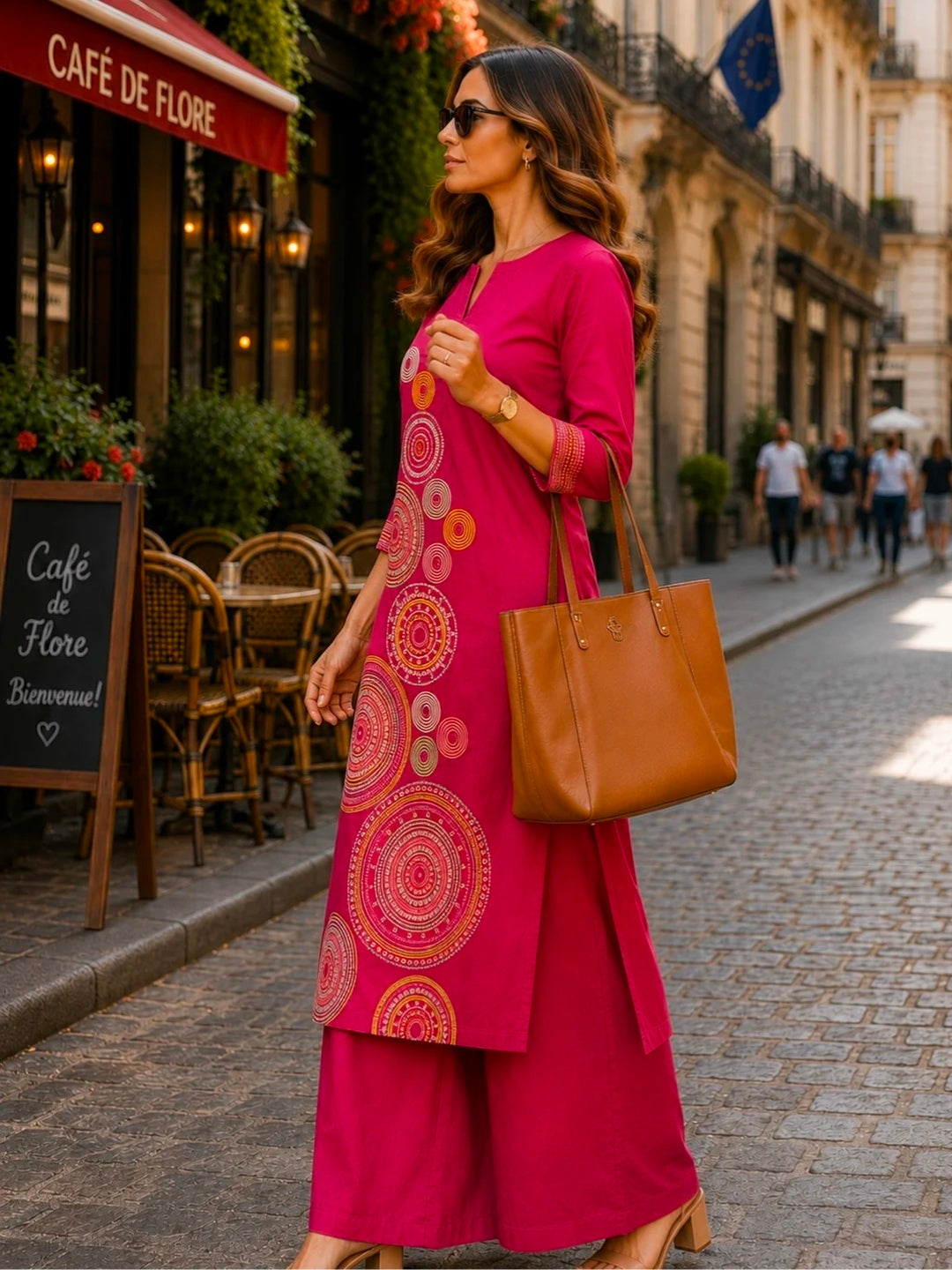 Berrylicious Women Pink Cotton Embroidered Kurta with Pallazo