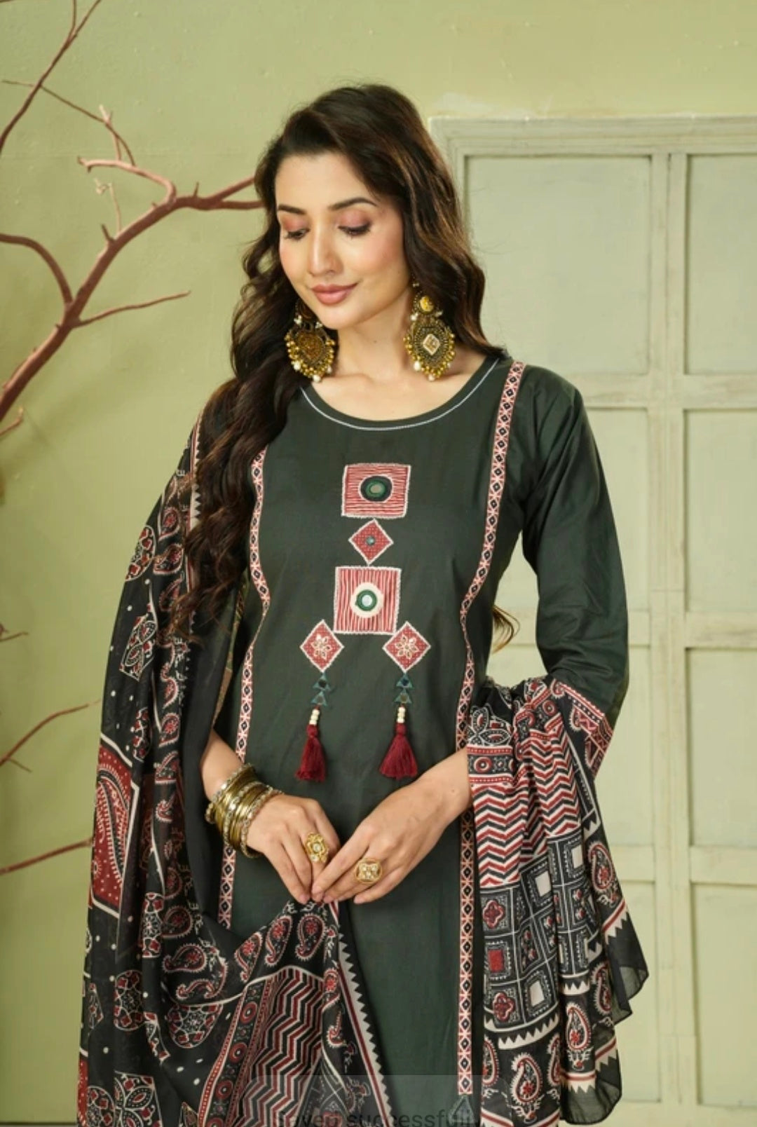 Women's Pure Cotton Straight Kurta Pant Dupatta Set