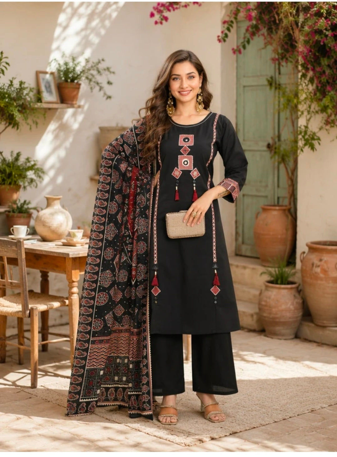 Women's Pure Cotton Straight Kurta Pant Dupatta Set
