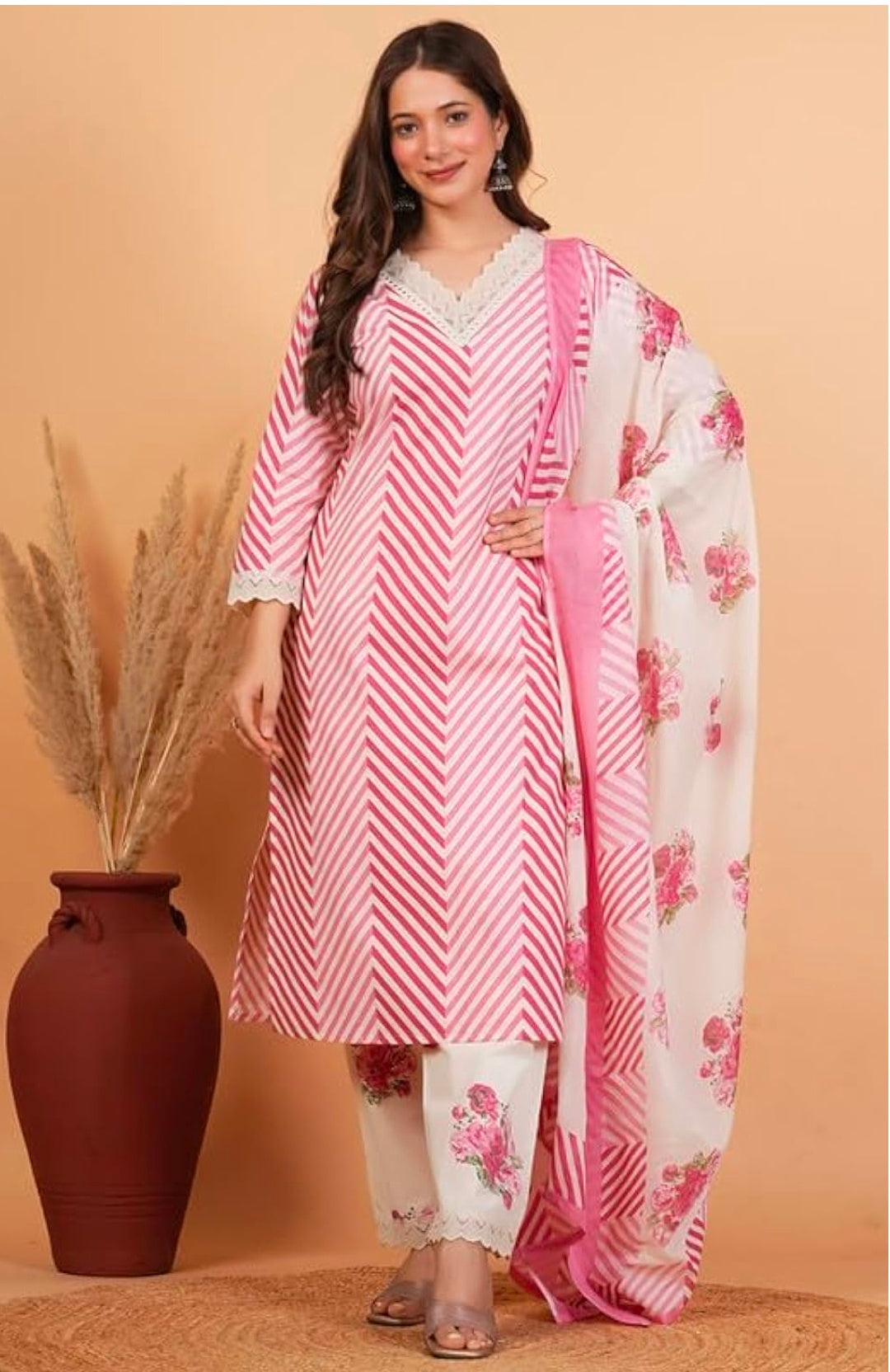 Rytras Women Pure Cotton Printed Straight Kurta Set with Palazzo pants & dupatta|Ethnic wear|Kurti Suit Set for Women