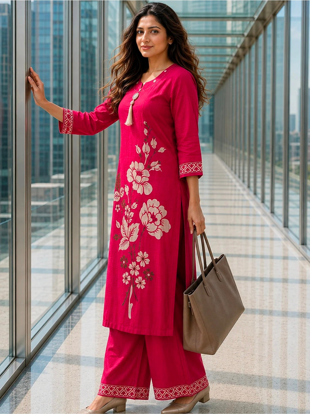 Berrylicious Women Chanderi Printed & Mirror Embellished Kurta with palazzo