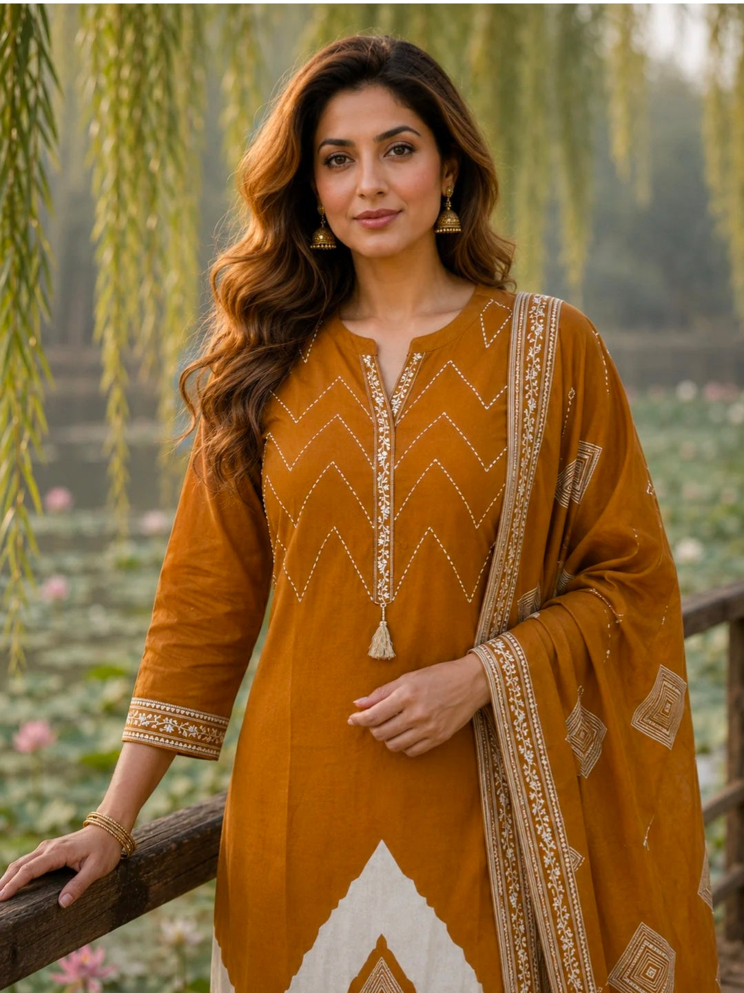 Berrylicious Women Pure Cotton  Printed & Hand Embroidered Kurta with palazzo & Dupatta