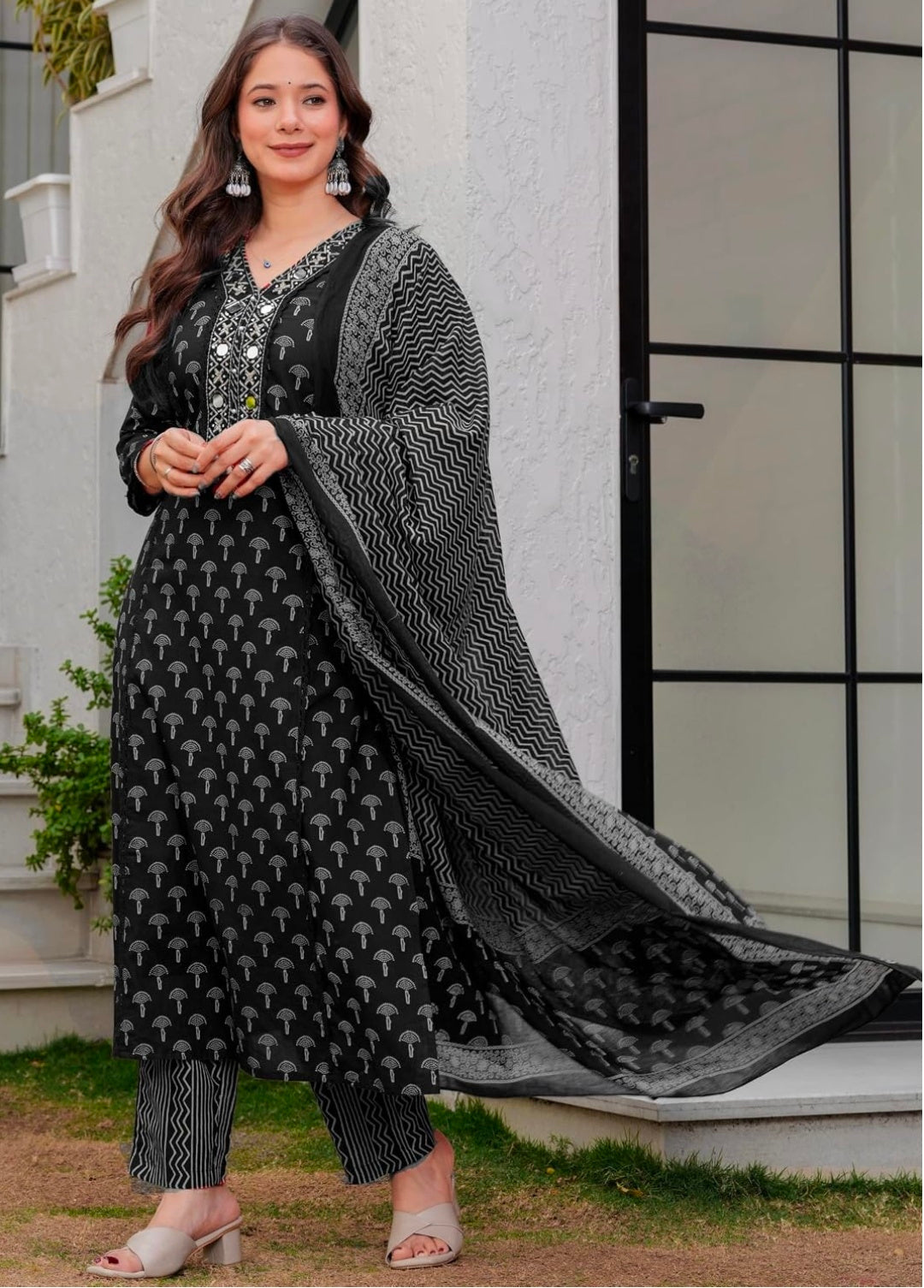 Amayra Woman's Pure Cotton Embroidered Straight Kurta Sets with Pant & Dupatta|Kurti Set for Woman|Suit Set for Women Cotton