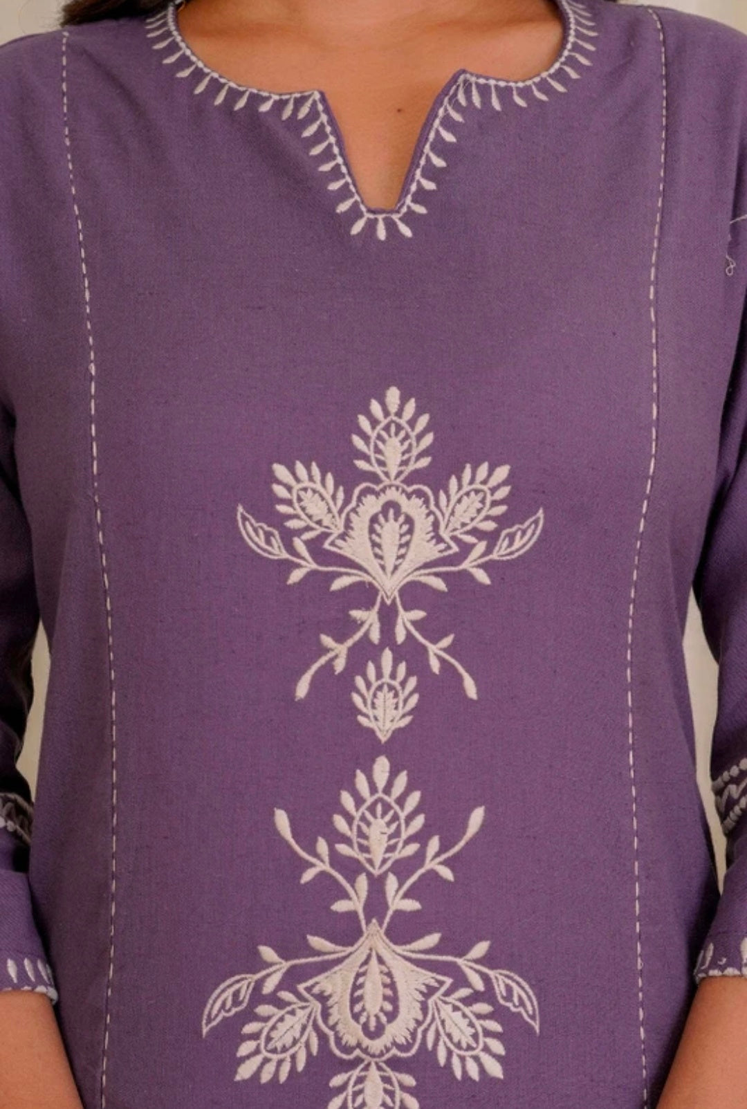 Women's White Khadi Cotton A-Line Kurti Palazzo set