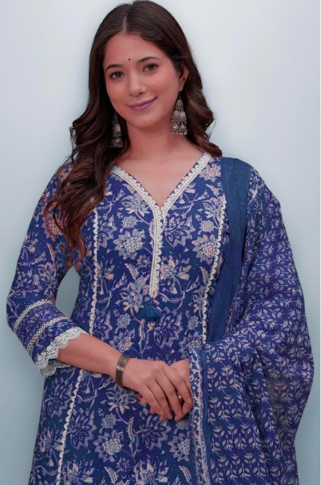 Amayra Women's Pure Cotton Printed Straight Kurta Set with Palazzo Pants & Dupatta- Ethnic Wear