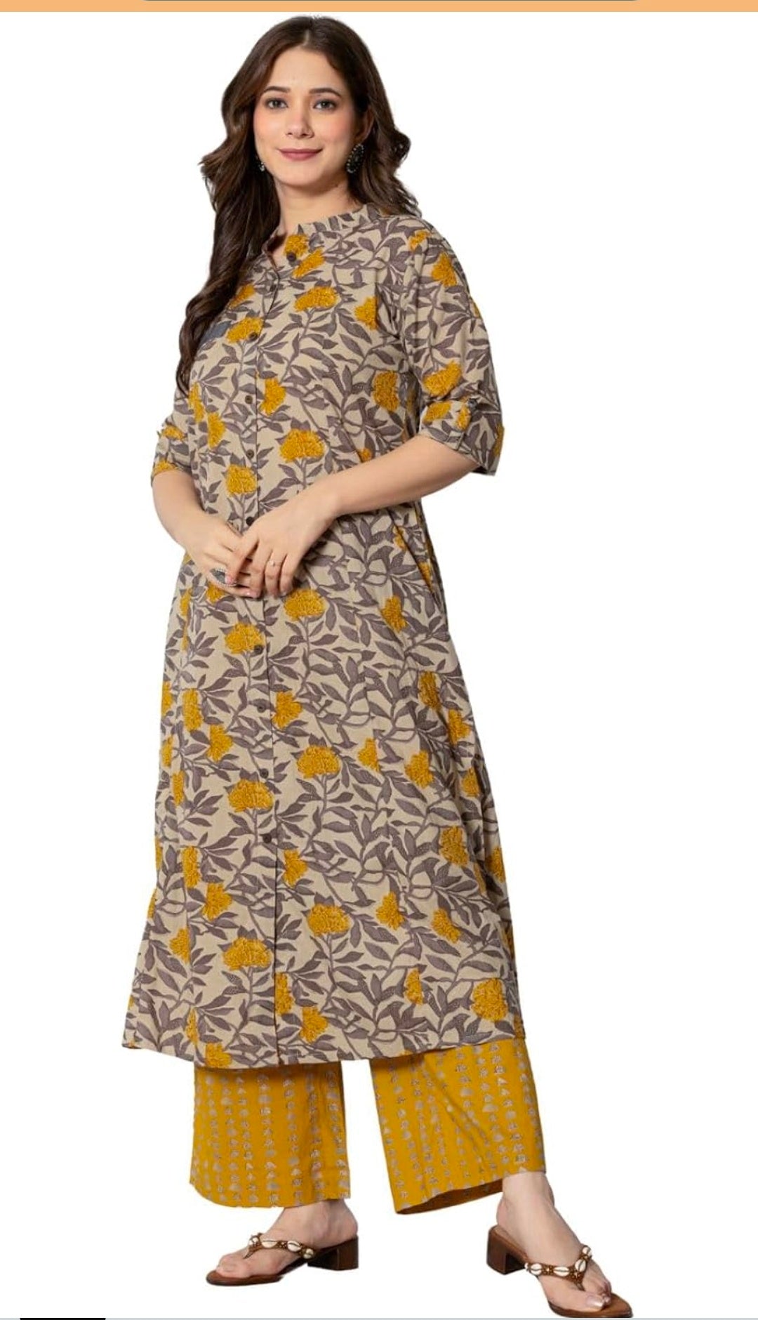 Women Cotton Printed A-Line Kurta and Palazzo Pant Set