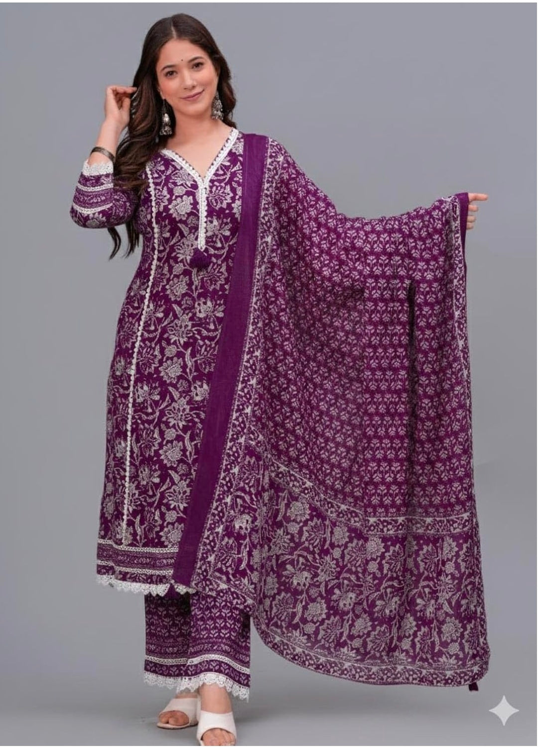 Amayra Women's Pure Cotton Printed Straight Kurta Set with Palazzo Pants & Dupatta- Ethnic Wear