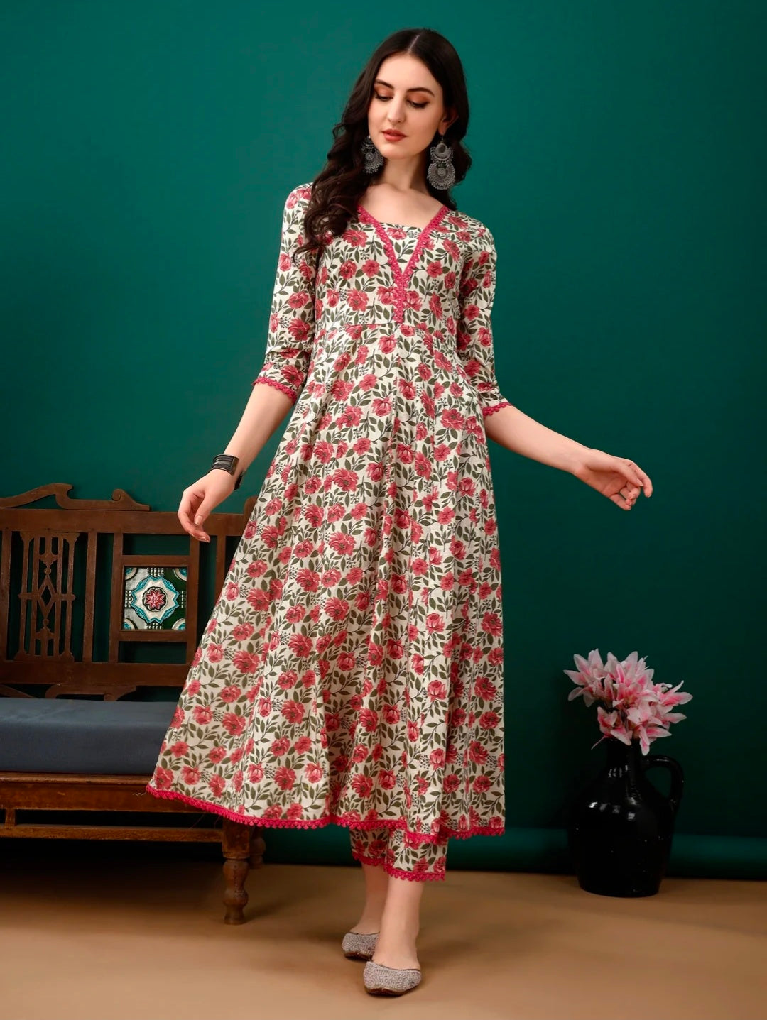 Floral Printed Anarkali Kurta with pant & dupatta luxury premium