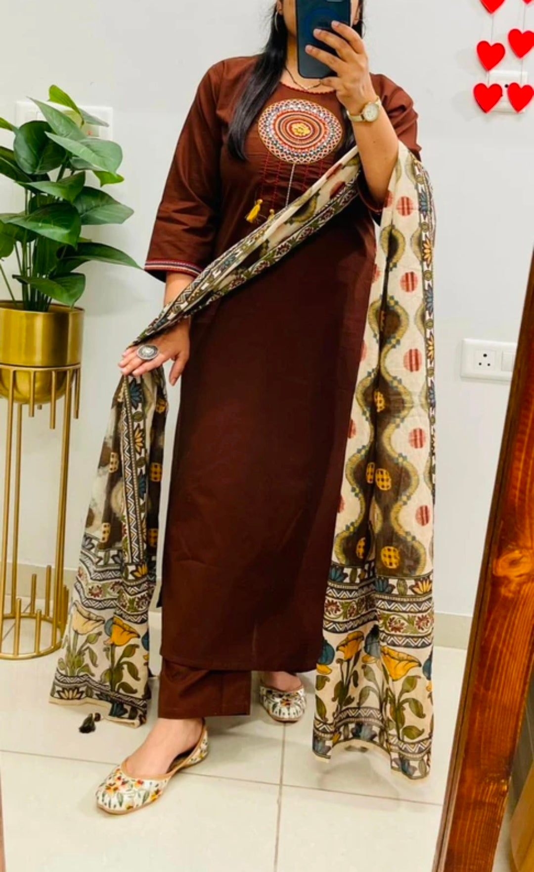 Women's Pure Cotton Straight Kurta Pant Dupatta Set | Ajrakh Embroidered Style