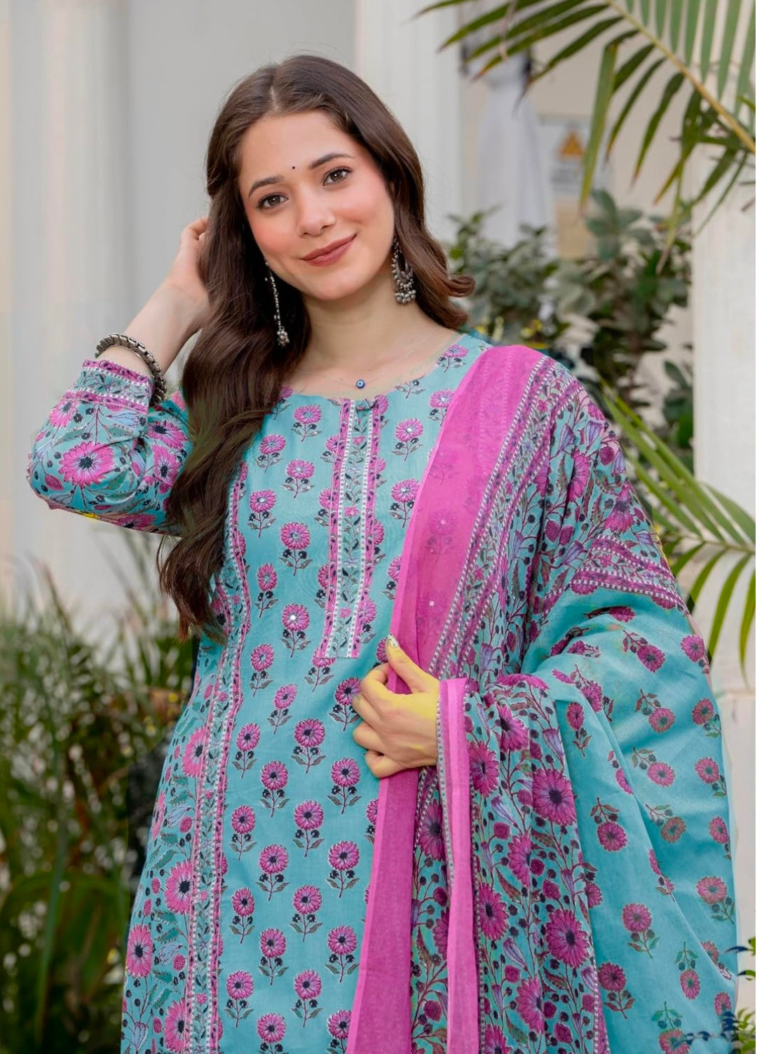 Amayra Women's Pure Cotton Straight Kurta Set with Palazzo Pants & Dupatta|Kurta Set for Women