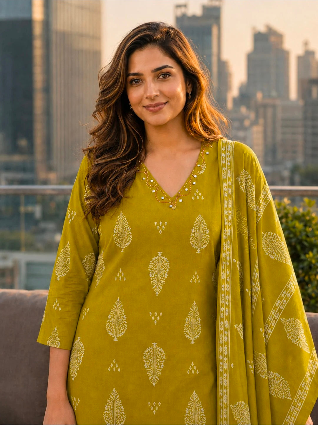 Berrylicious Women Ethnic Motifs Printed & hand Embroidered Kurta with pant & Dupatta