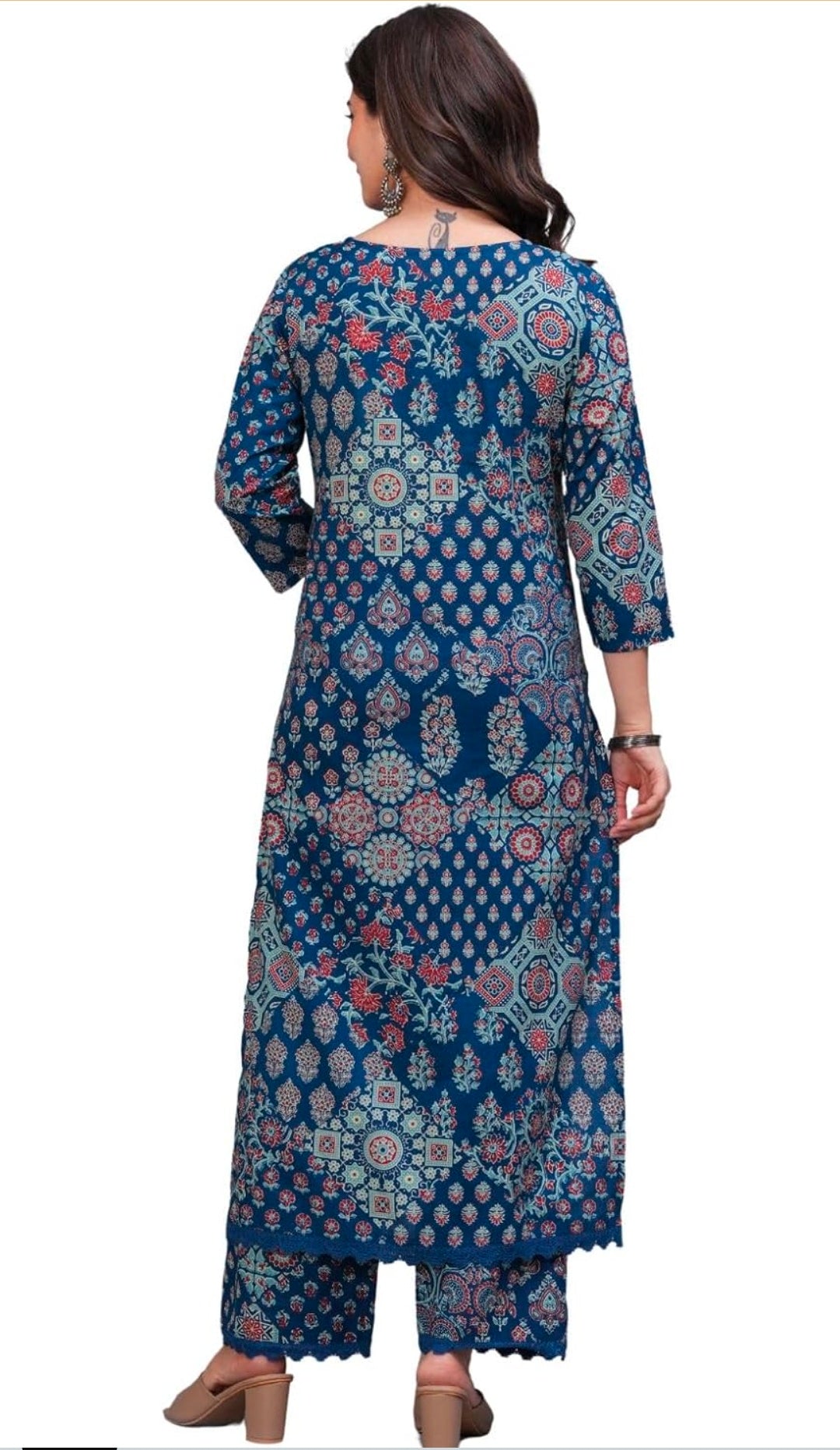 Women's Pure Cotton Printed Straight Kurta Set with Palazzo Pants
