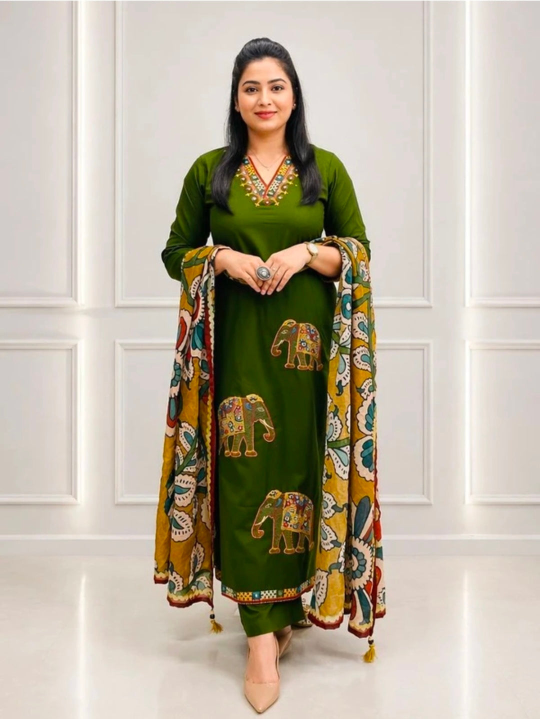 Women's Pure Cotton Straight Kurta Pant Dupatta Set