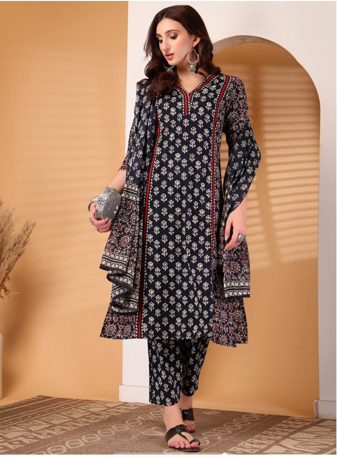 Rytras Women Woman's Pure Cotton Straight Kurta Sets with Pant & Dupatta|Kurti Set for Woman|Suit Set for Women Cotton