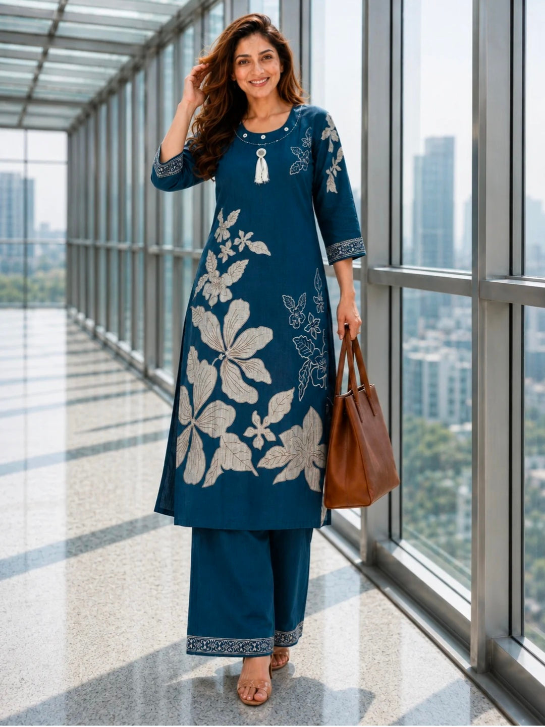Berrylicious Women Chanderi Printed & Mirror Embellished Kurta with palazzo