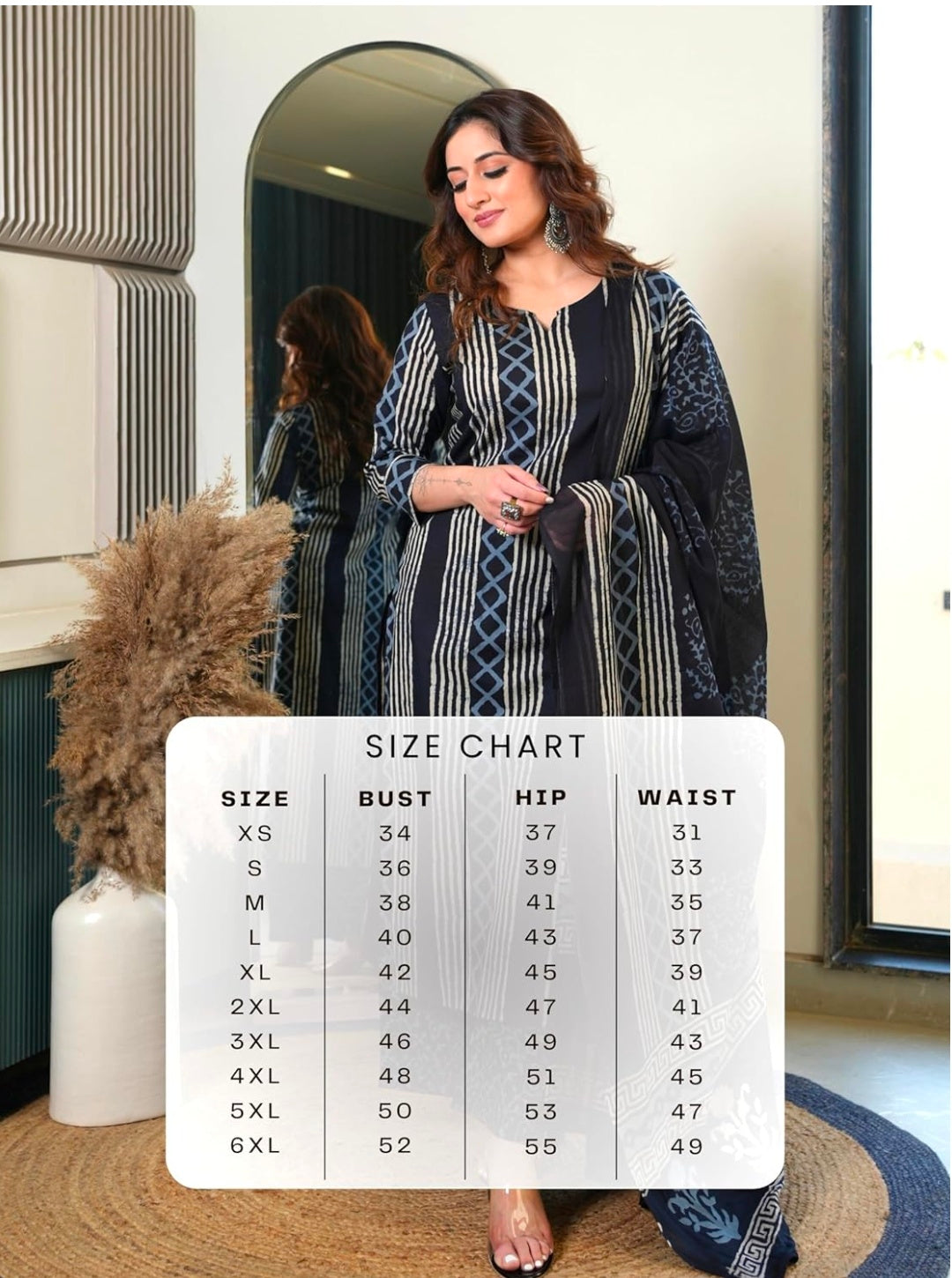 Arayna Women's Pure Cotton Hand Block Printed Style Ethnic Kurta Set with Dupatta | Black & Indigo