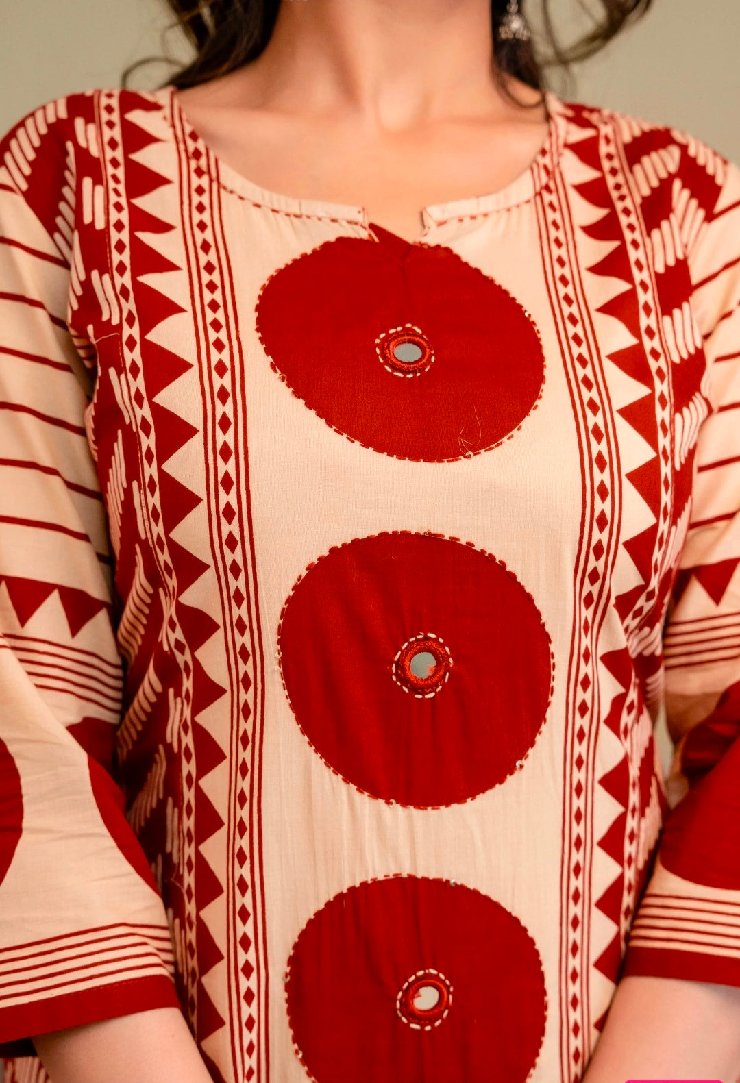 Berrylicious Women Cotton Geometric Printed Straight Kurta Set with Mirror Embroidery & Dupatta